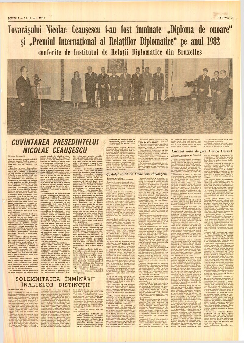 Page de Scînteia reproduisant l’allocution de Francis Dessart