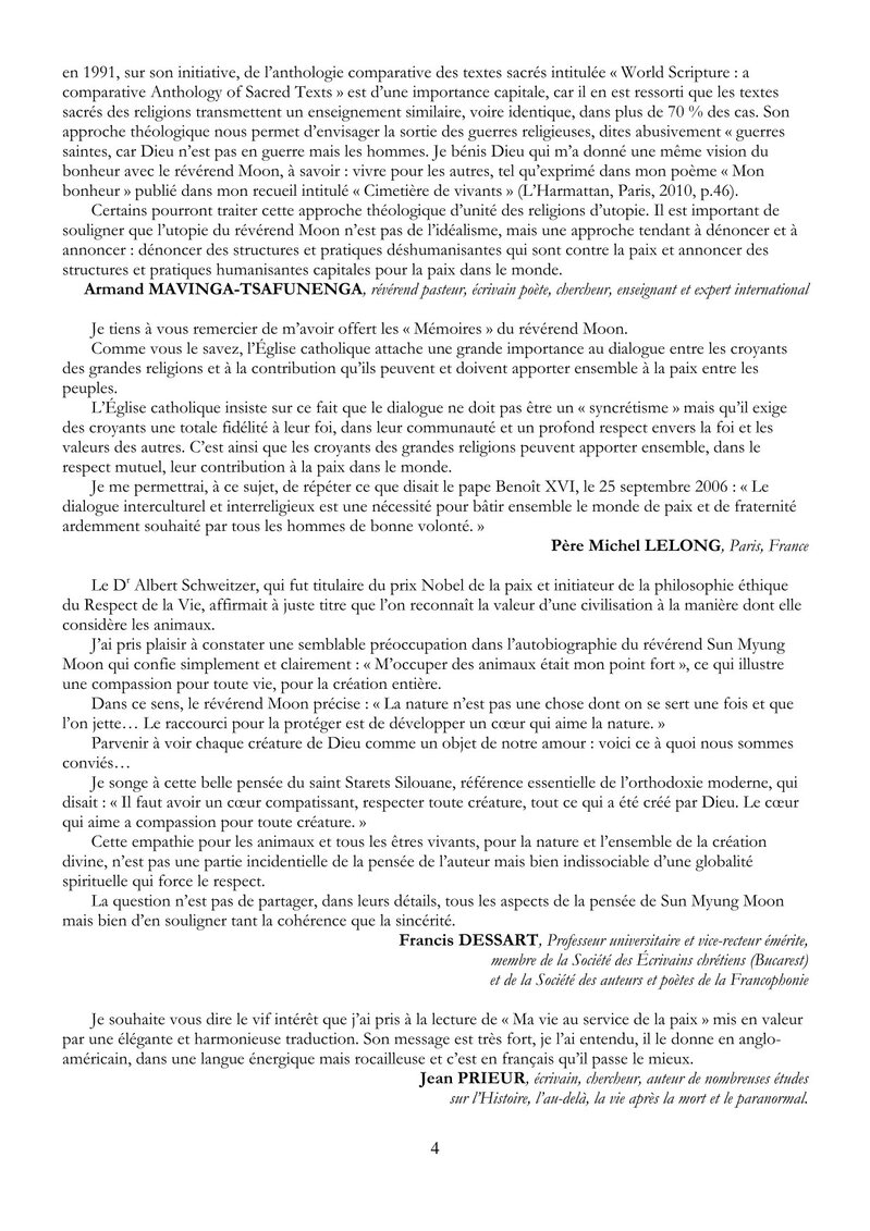 Page du commentaire de Francis Dessart sur Ma vie au service de la paix