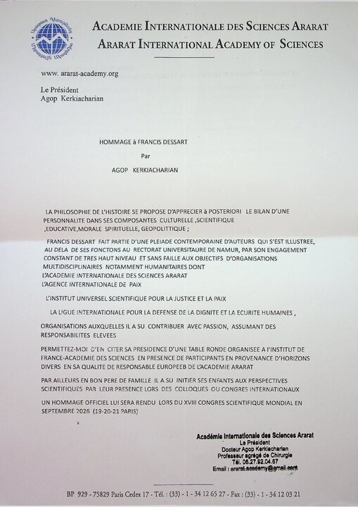 Première page de l’hommage d’Agop Kerkiacharian
