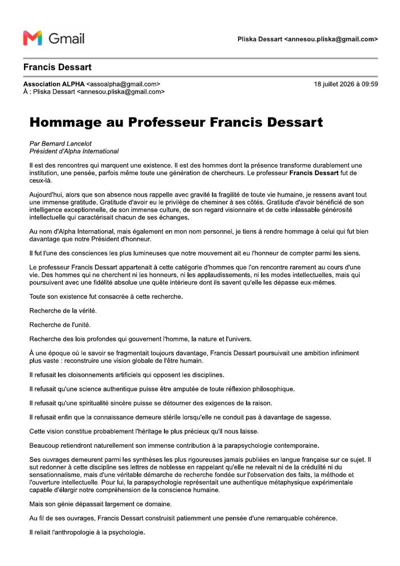 Première page de l’hommage de Bernard Lancelot à Francis Dessart