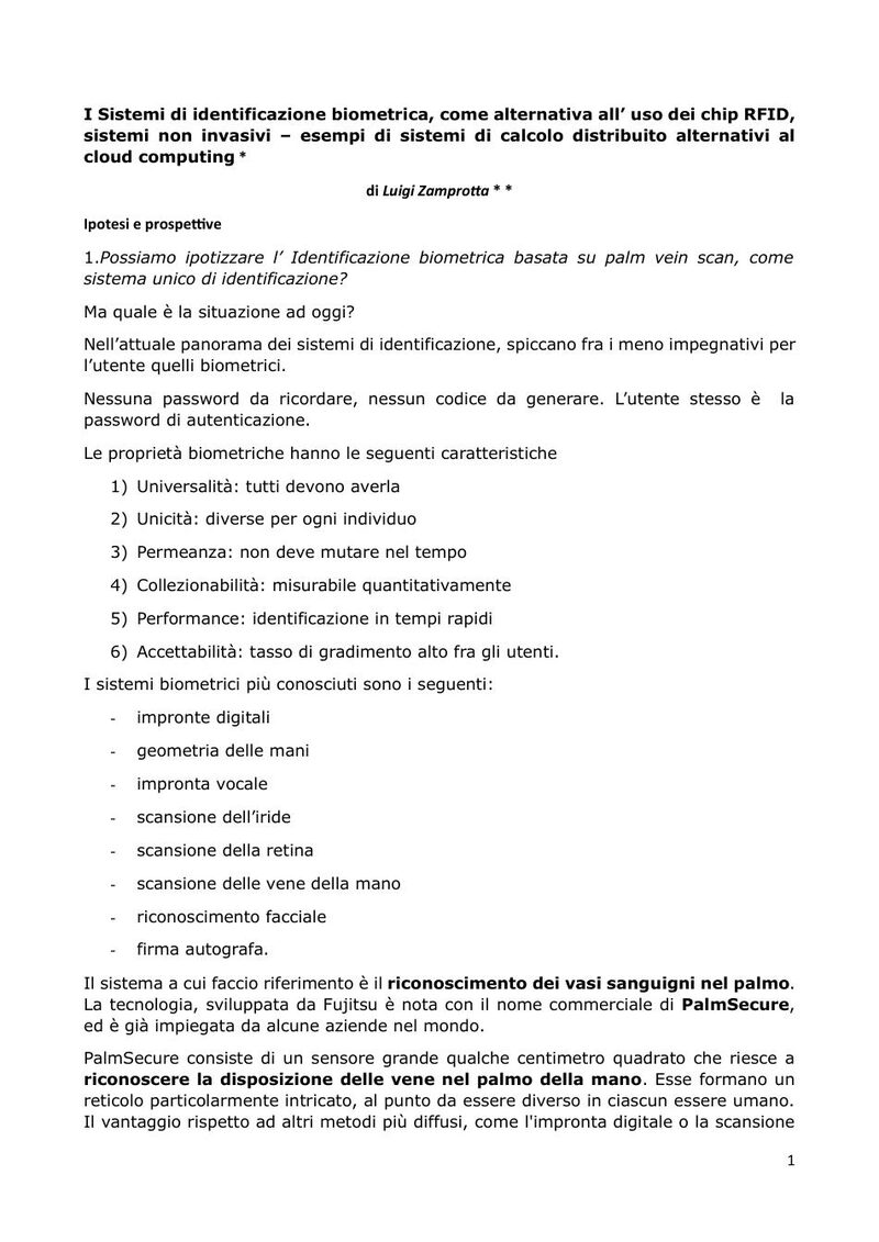 Première page de l’étude technique de Luigi Zamprotta